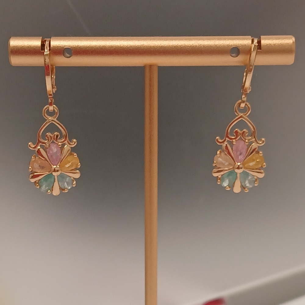 New! Galaxy Candy Stone Flower 18k Rose Gold Plated Drop Earrings Pretty Bird